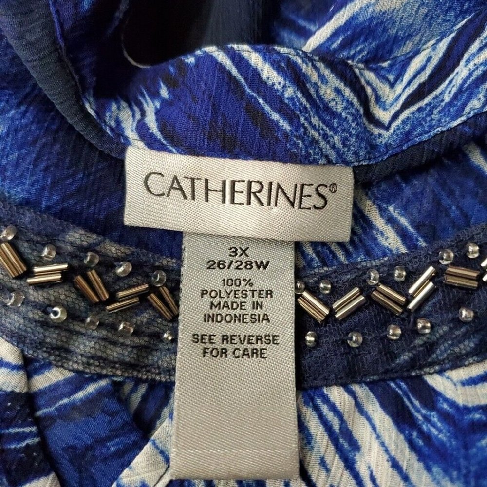 Catherines‎ Top Plus Size 3X 26/28W Tunic Cold Shoulder Sheer Beaded Blue - Picture 5 of 6
